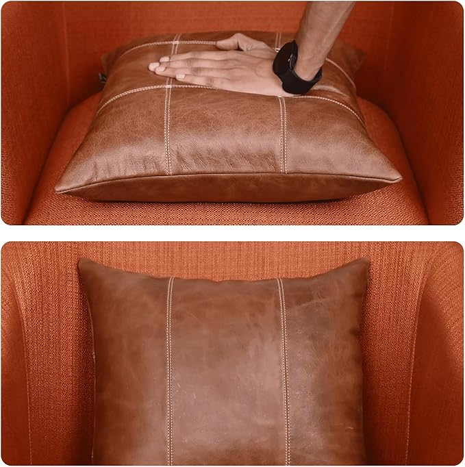 LL LEATHER LOVERS Genuine Lambskin Leather Pillow Cover, 20x20 Inch Case for Lumbar Throw Couch Pillows, Thick & Soft Cushion Covers for Sofa Bed Home Décor (Square Grid Antique Brown Pack of 1)