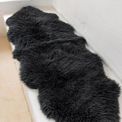 Woolous Genuine Black Sheepskin Rug 2x6 ft – Real Sheep Skin Double Pelt Runner Rug, Soft Thick Plush Fur Carpet for Bedroom, Living Room & Nursery