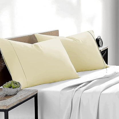 Upgrade Your Bedding Experience with The Made of 100% Cotton Pillow Cases 2 Pack King Pillowcases 20" x 40" Size fits King Pillows. Envelope Closure Ivory