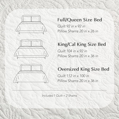 EVERGRACE 100% Cotton Paisley Quilt Set, Oversized King 3 Piece Set – Prewashed Lightweight Bedspread with 2 Shams, Soft & Breathable Matelasse Coverlet for All-Season Comfort, Bright White