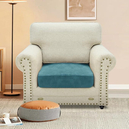 MAXIJIN Velvet Stretch Cushion Cover Fitted Couch Cushion Slipcovers 1 Pack Arm Chair Seat Cushion Cover for Individual Cushion Sofa Chair with Elastic Bottom (Chair Cushion, Peacock Blue)
