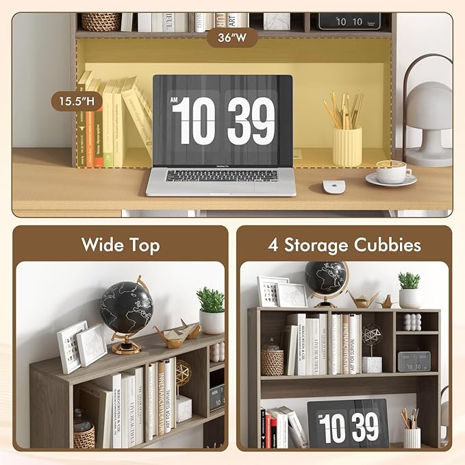 Desktop Bookshelf, 2-Tier Display Organizer Shelf Rack, Dorm Desk Hutch, Desk Shelf for Top of Desk, Multipurpose Wood Counter Top Bookcase for Office Home