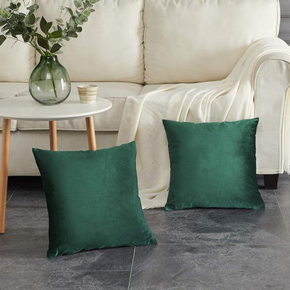 GIGIZAZA Decorative Couch Forest Green Pillow Covers,Set of 2 Throw Pillow Cushion Covers 24x24,Square Sofa Velvet Pillow Cases