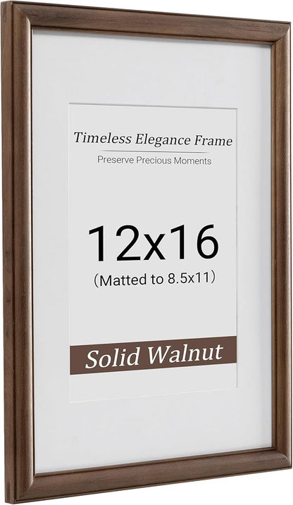 Heimlove 12x16 Picture Frame,12 x 16 Natural Solid Walnut Wood Frame Matted to 8.5x11 with Tempered Glass,12"x16" Handcrafted wood Poster Frame,Vertical or Horizontal Wall Hanging Display,1 Pack