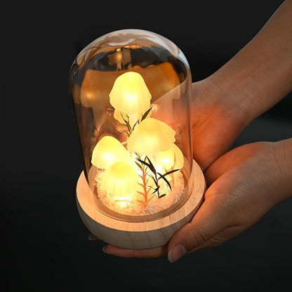 QUELIEN Christmas Mushroom Lamp in Glass Dome,Mushroom Gifts for Women - Warm White LED Night Light for Bedroom Decor,Unique Gifts for Women, Housewarming Birthday Decorations