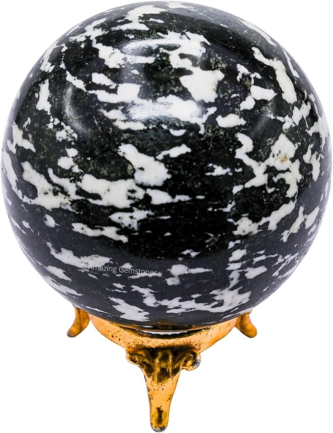 Amazing Gemstone Black & White Tourmaline Crystal Ball with Stand - 2.5" Inches Large Crystal Sphere Meditation Balls for Witchcraft and Decorative Balls