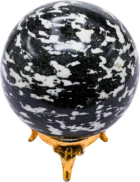 Amazing Gemstone Black & White Tourmaline Crystal Ball with Stand - 2.5" Inches Large Crystal Sphere Meditation Balls for Witchcraft and Decorative Balls