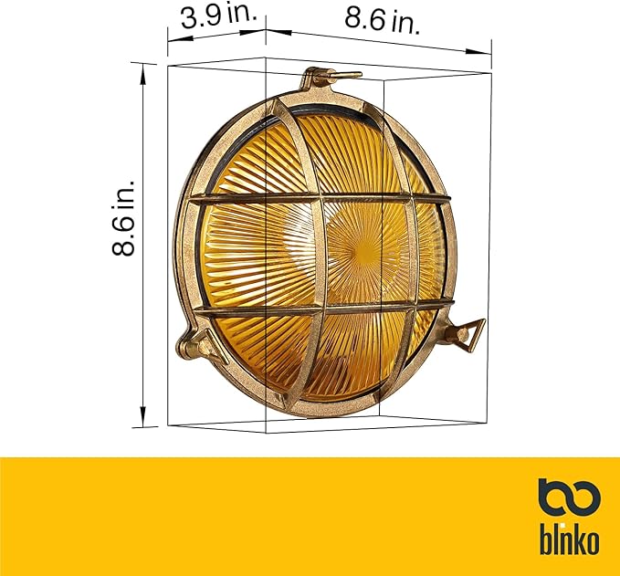 BLINKO Nautical Brass Bulkhead Wall Light,Vintage Retro Wall Sconce,Industrial Lighting Fixtures,Mid Century Modern Decorative,IP 54 Precision Waterproof,Lampshade Only,with Bottom Hole