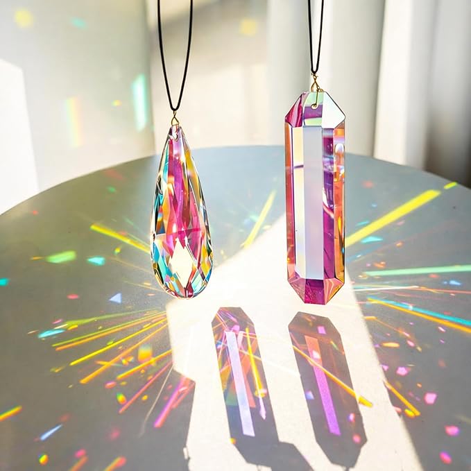 2PCS 4.7" Crystal Suncatcher for Window, Rainbow Prism Sun Catcher Hanging Crystal Prisms, Suncatchers for Windows, Room, Garden Fantasy Home Decor (ABColor 2Pcs)