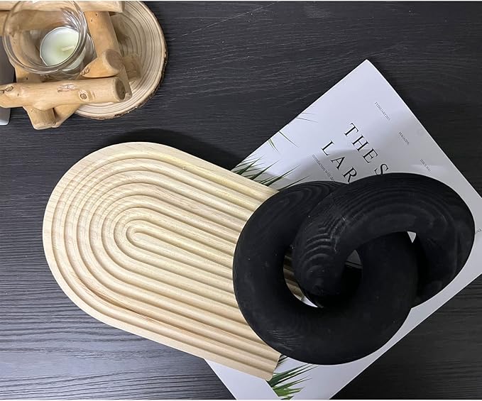 Wood Chain Link Decor Knot Decor，2-Link Hand Boho Carved Wood Chain Suitable for Bedroom, Living Room, Coffee Shop Decoration (Black)