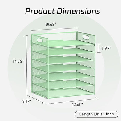 7 Tier Paper Organizer - Mesh Desktop File Holder with Handles for Office School Desk, Black (Mint green)