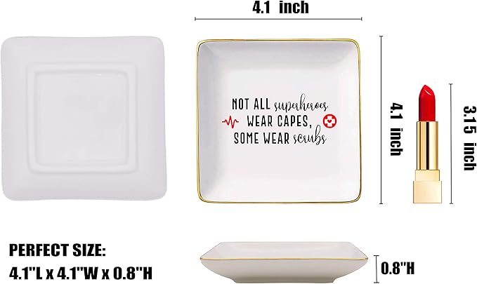 Topthink Funny Sayings Gifts for Nurse - Nurses Appreciation GIft - Not All SuperHeroes Wear Capes Some Wear Scrubs – Ceramic Jewelry Holder Ring Dish Trinket Box Tray