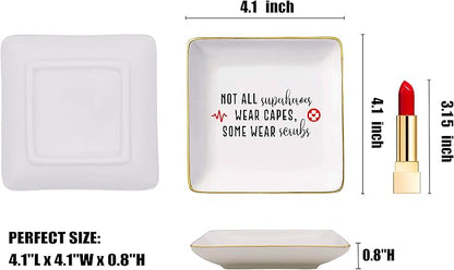 Topthink Funny Sayings Gifts for Nurse - Nurses Appreciation GIft - Not All SuperHeroes Wear Capes Some Wear Scrubs – Ceramic Jewelry Holder Ring Dish Trinket Box Tray