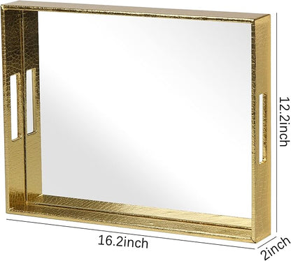 Vixdonos Decorative Mirror Tray Gold Serving Tray Bathrooom Vanity Tray,16.2'' X 12.2" X 2''