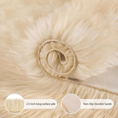 Ciicool Ultra Soft Faux Sheepskin Fur Rug Fluffy Chair Rug for Sofa Couch Seat Cushion.Shaggy Furry Small 2x4 Beige Bedroom Fuzzy Carpet for Living Room Kid's Room Nursery Decor