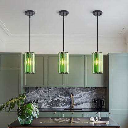 Modern Crystal Pendant Light Mini Dark Green Chandeliers Adjustable Pendant Lights Fixture for Kitchen Island Dinning Room Corridor Bedroom(Dark Green 1-Pack)