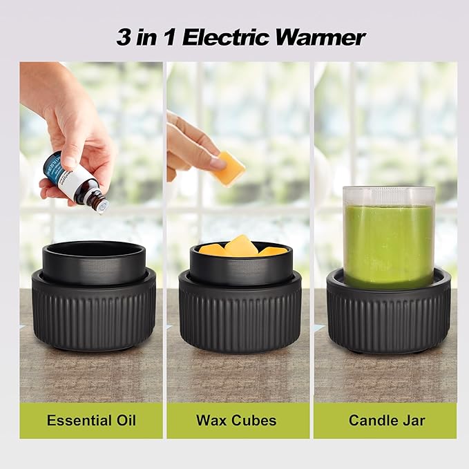 Ceramic Wax Melt Warmer with Timer - Electric Wax Warmer, Oil Burner & Candle Melter, Adjustable Heat and Auto Shut-Off for Home Office Decor, Ideal Gift（Black）