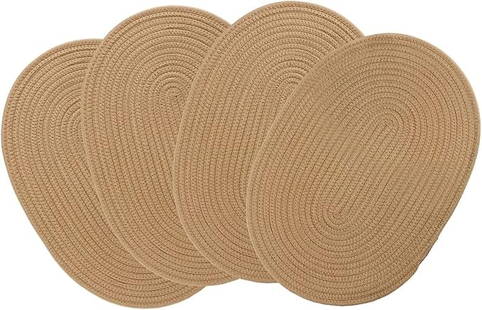 4 Pack Oval Woven Placemats, Jute Plate Chargers Rattan Woven Placemats 11.45x15.58‘’ Wicker Place mats Farmhouse Boho Braided Heat Resistant Outdoor Plate Mats Patio Tablemats for Dinning