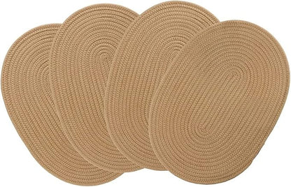 4 Pack Oval Woven Placemats, Jute Plate Chargers Rattan Woven Placemats 11.45x15.58‘’ Wicker Place mats Farmhouse Boho Braided Heat Resistant Outdoor Plate Mats Patio Tablemats for Dinning