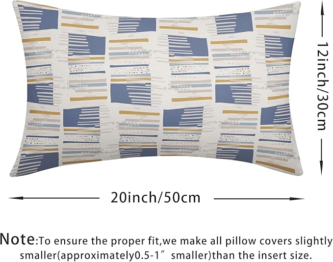 Blue Yellow Striped Lumbar Pillow Covers 12x20 Set of 2 Beige Pattern Neutral Decorative Outdoor Boho Pillowcases with Zipper Rustic Farmhouse Decorations Throw Cushion Cover Decor for Couch Sofa Bed