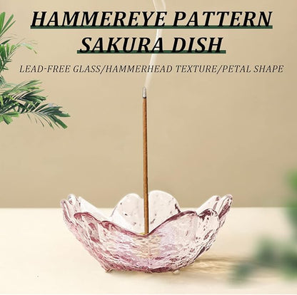 Incense Holder for Sticks and Backflow Incense, Handmade Glass Cherry Blossom Incense Stick Holder with 9 Incenses Holes Incenses Burner Ash Catcher Ideal for Incenses Burning, Home & SPA Decor
