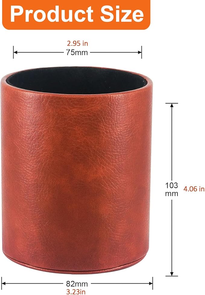 PU Leather Pencil Pen Holder Cup Stand,Desk Accessories Holder,Makeup Brush Storage Organizer,Desktop Stationery Organizer for Office School Home Supplies (Brown)