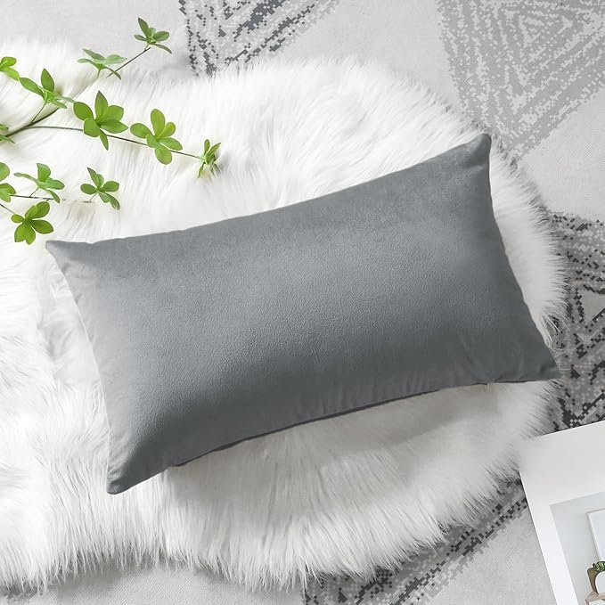 Artscope Luxury Velvet Pillow Covers Decorative Rectangle Pillowcases Soft Solid Cushion Cases for Couch Sofa Bedroom Car Decor 12x20 Inch Graphite Grey