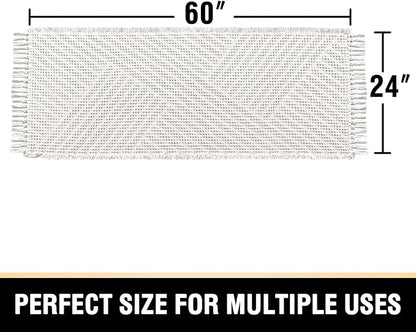 H.VERSAILTEX Waffle Bath Runner Rug Long Bath Mat Super Absorbent Boho Bath Rugs Non Slip Bath Runner for Bathroom Floor Machine Washable Dry Fast Bathroom Rugs with Tassels, 24" x 60", Ivory White