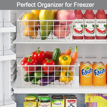 4 Pack White Wire Baskets for Organizing Office Wire Storage Basket White Metal Storage Baskets for Pantry Kitchen Bins Freezer