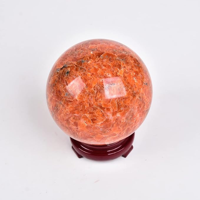 JIC Gem Natural Sunstone Healing Crystal Ball Divination Gemstone Sphere Feng Shui Reiki Aura Crystal Ball Home Desk Decor (60-70mm)