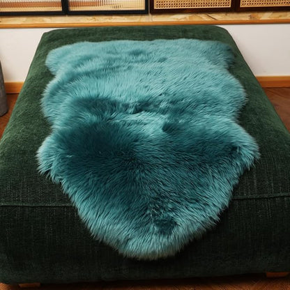 LLB Genuine Sheepskin Area Rug Wool Rug Fur Carpet Fluffy Shaggy Fur Rug for Living Room Kids Bedroom Real Sheepskin Throw Lambskin Rugs Sofa Mat Chair Seat Covers (Peacock Blue, 2 x 3 ft Sheepskin)