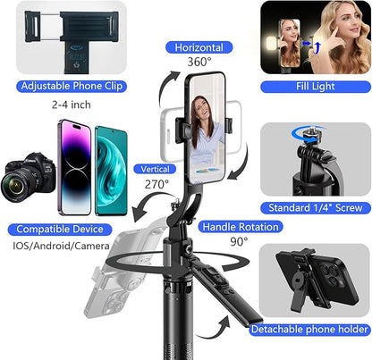 Auto Face Tracking Selfie Stick Tripod for iPhone with Light 360 Rotation 63" Phone Camera Tripod Stand Follows Your Movement with Remote for Content Creator Vlog Live Stream Video Recording