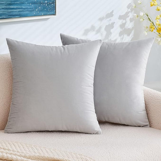 EMEMA Pack of 2 Velvet Pillow Covers Decorative Square Pillowcase Soft Solid Cushion Case for Sofa Bedroom Car 20x20 Inch Greyish White
