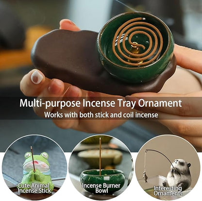 Fishing Panda Incense Holder Cute Animal Figurine Incense Burner Ash Catcher Creative Cartoon Resin Panda Statue for Home Room Decor Meditation Yoga Spa