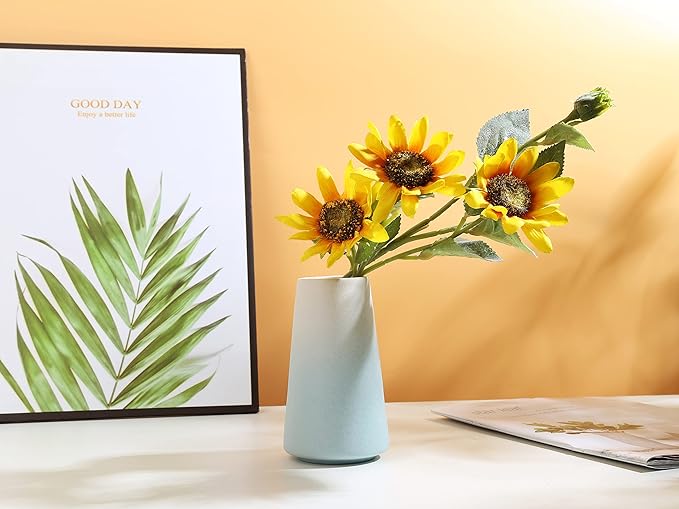 Ceramic Vases, Blue White vase for Home Decor, Minimalist Vase, Modern Home Decor, Dried Flower Vase, Shelf Decor Bathroom, Kitchen, Living Room Centerpieces. (White Cyan)