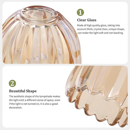 Tulip Lamp Shades Replacement, 5" Dia. * 4.25" H，0.394” Top Hole Light Amber Glass Sconce Shade Heavy and Thick for Table Lamp, 2 Pack