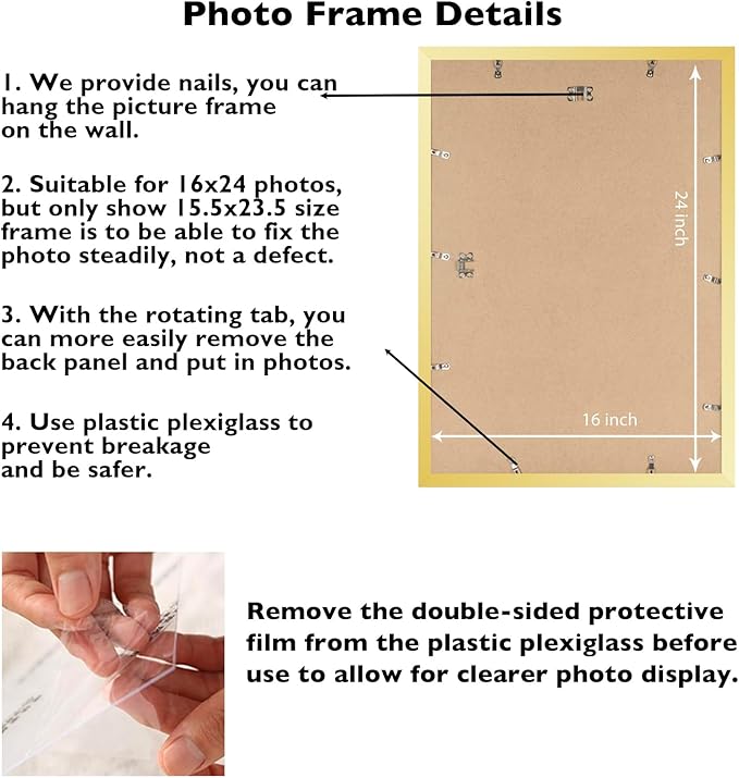 16x24 Picture Frame Set of 2 Gold for Poster Photo Picture and 40x60 cm Canvas, Horizontal and Vertical Formats for Wall Hanging, 16 x 24 Wall Gallery Poster Photo Frame,2 Pack, Gold