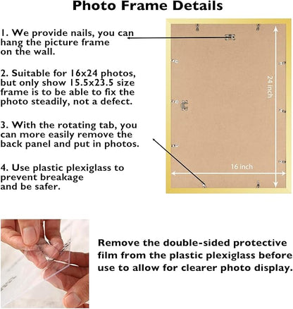 16x24 Picture Frame Set of 2 Gold for Poster Photo Picture and 40x60 cm Canvas, Horizontal and Vertical Formats for Wall Hanging, 16 x 24 Wall Gallery Poster Photo Frame,2 Pack, Gold