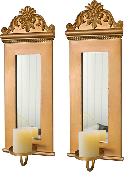 SwallowLiving Candle Sconces Wall Decor Set of 2, Large Antique Gold Wall Candle Holder, 20.5" Tall Hanging Mirrored Decoration for Living Room, Bedroom, Kitchen, Dining Room, Farmhouse Home Decor