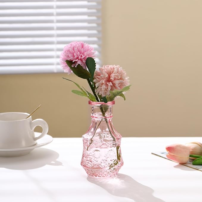 Glass Bud Vases Set of 60, Small Glass Vase for Flowers, Pink Small Vases for Centerpieces, Vintage Bud Vase in Bulk for Wedding, Party, Events, Reception, Home Decor