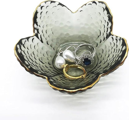 Flower Ring Dish Jewelry Tray, Glass Jewelry Dish Tray, Aesthetic Room Decor Small Trinket Dish, Nightstand Jewlery Ring Holder Dish, Bathroom Jewelry Plate Bowl for Rings Earrings Wife Gift