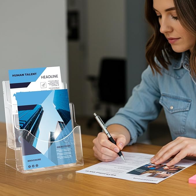 Acrylic Brochure Holder 8.5x11 & 4 x9 Inches, Clear 2 Tier Magazine Holder Brochure Display Stand w Removable Divider, Literature Pamphlet Flyer Holder for Wall Mount or Countertop