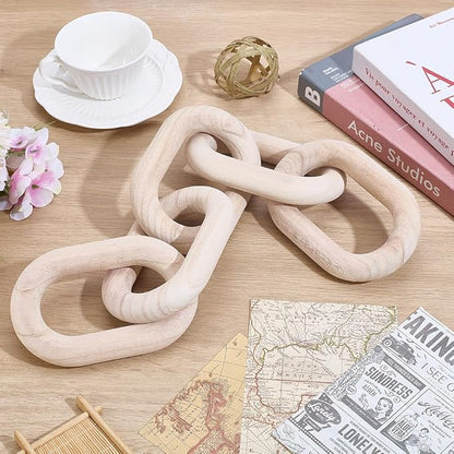 WADORN Wood Chain Link Decor, 5 Link Chain Display Decorations Book Shelf Decor Wooden Home Decorative ChainsRustic Coffee Table Ornament Chains for Living Room Accents, Antique White