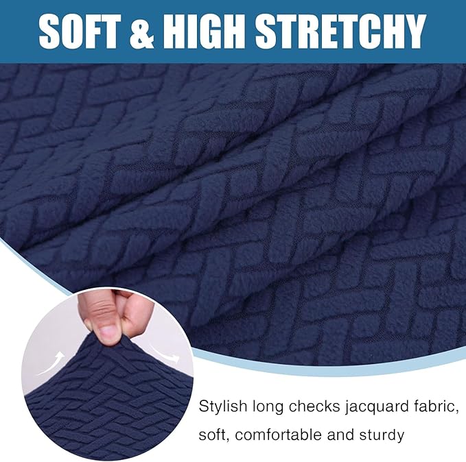 Smiry Waterproof Couch Cushion Covers, Stretch Jacquard Thick Sofa Cushion Covers, Washable Seat Slipcover Elastic Furniture Protector for Pets, Kid (Large, Navy)