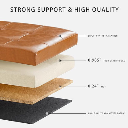 HAUSFRAU 31.5 Inches Ottoman with Storage, Folding Ottoman Bench Small Foot Rest Stool, Bedroom Bench with Flipping Lid, Faux Leather Retro Brown