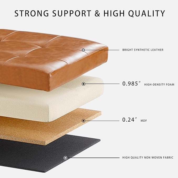 HAUSFRAU 31.5 Inches Ottoman with Storage Bench, Folding Ottoman Bench Small Foot Rest Stool, Bedroom Bench with Flipping Lid, Faux Leather Ivory