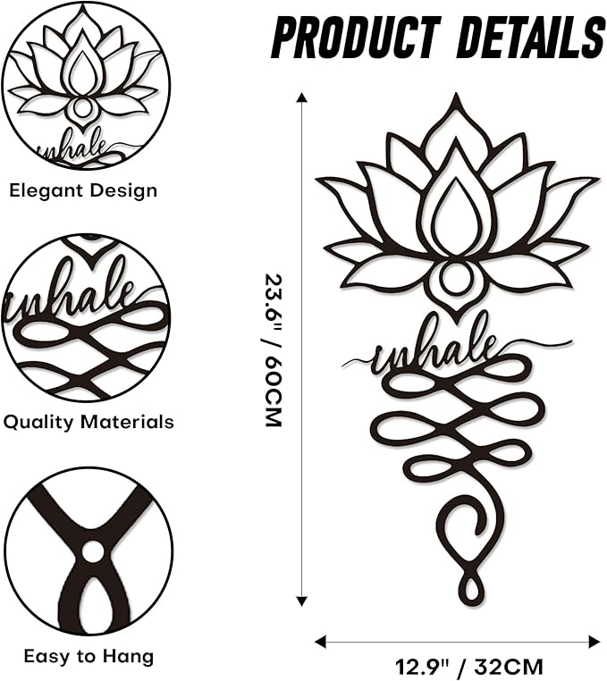 Xedatric Lotus Wall Decor Twin Piece Metal Wall Sculpture for Yoga Decor, Home & Office - Elegant Lotus Decor, Rustic Matte Black Finish