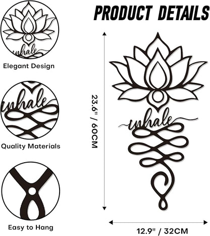 Xedatric Lotus Wall Decor Twin Piece Metal Wall Sculpture for Yoga Decor, Home & Office - Elegant Lotus Decor, Rustic Matte Black Finish