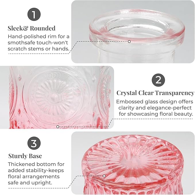 BEAHOT Pink Glass Vases,32 Pack Bud Vase in Bulk,Mini Vintage Glass Flower Vases for Centerpieces,Wedding Decor,Baby Shower & Home Decaration,Mother's Day (Pink Gradient)
