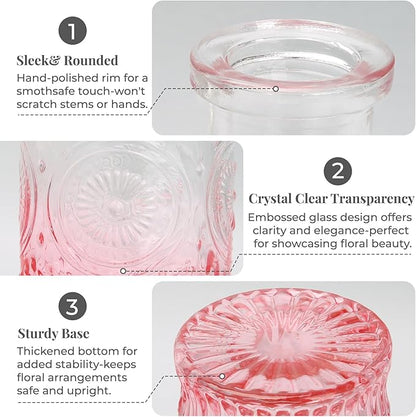 BEAHOT Pink Glass Vases,32 Pack Bud Vase in Bulk,Mini Vintage Glass Flower Vases for Centerpieces,Wedding Decor,Baby Shower & Home Decaration,Mother's Day (Pink Gradient)